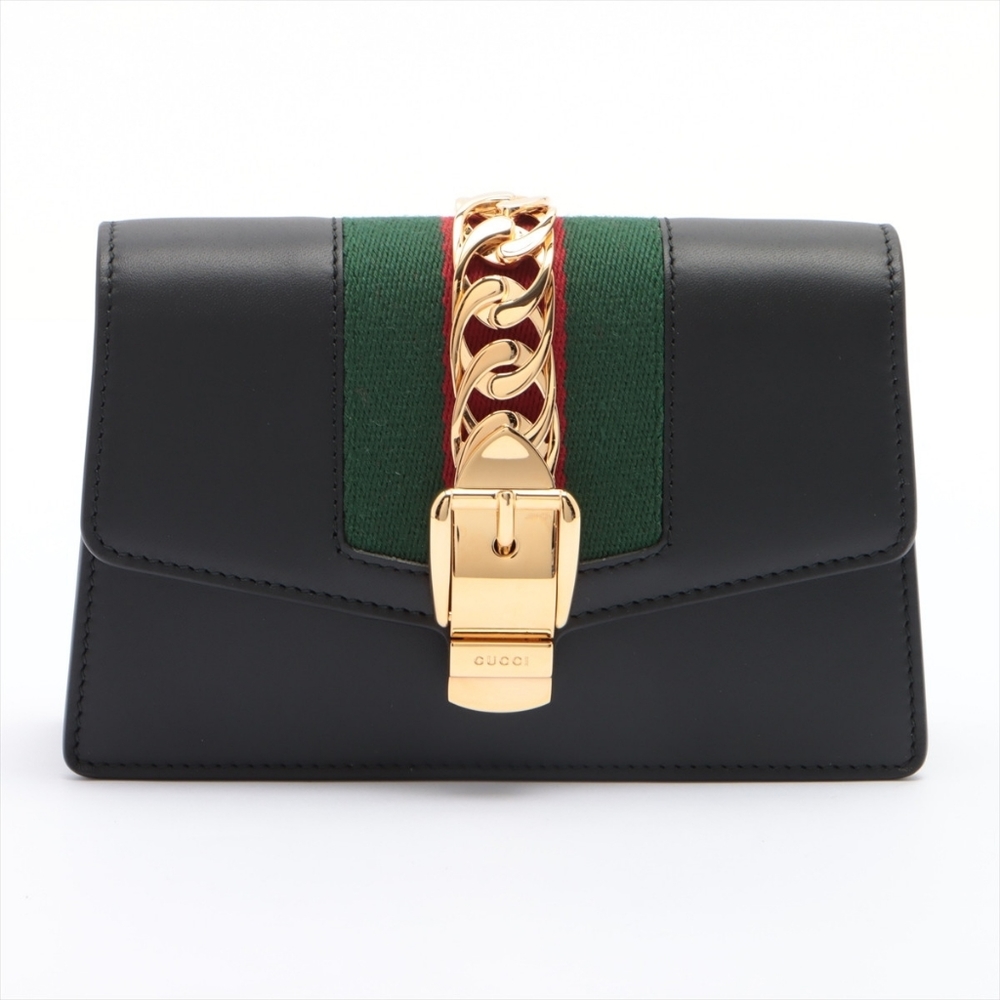 Gucci Sylvie Leather Chain Shoulder Bag Black